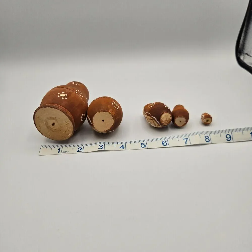 5 Piece Russian Nesting Doll Set w/Gold Accents Hand Painted hand carved wood